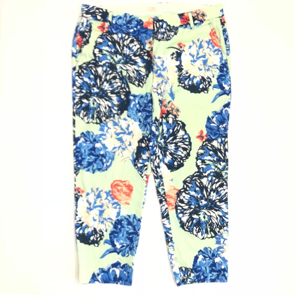 J. Crew Pants - *J.Crew Teal Turquoise Floral Capri Khaki Pants